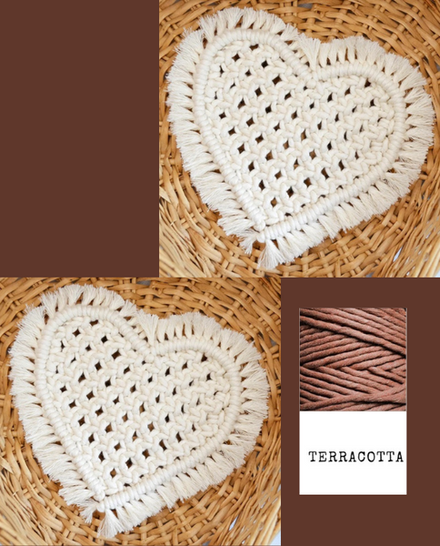 Shopping Blue - Heart-shaped macrame coasters, set of 2, terracotta