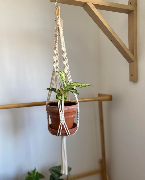 Shopping Blue - Macrame plant hanger, natural colour