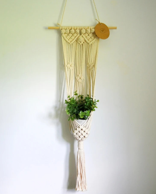 Shopping Blue - Macrame wall plant hanger, natural colour