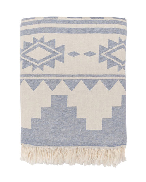 Throw with Aztec pattern, cotton, made in Turkey - Shopping Blue