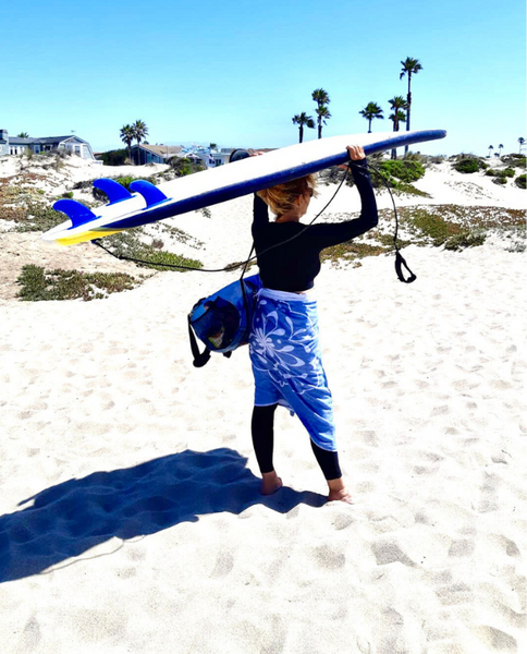 Cotton Turkish towel with large floral pattern on California beach  - Shopping Blue